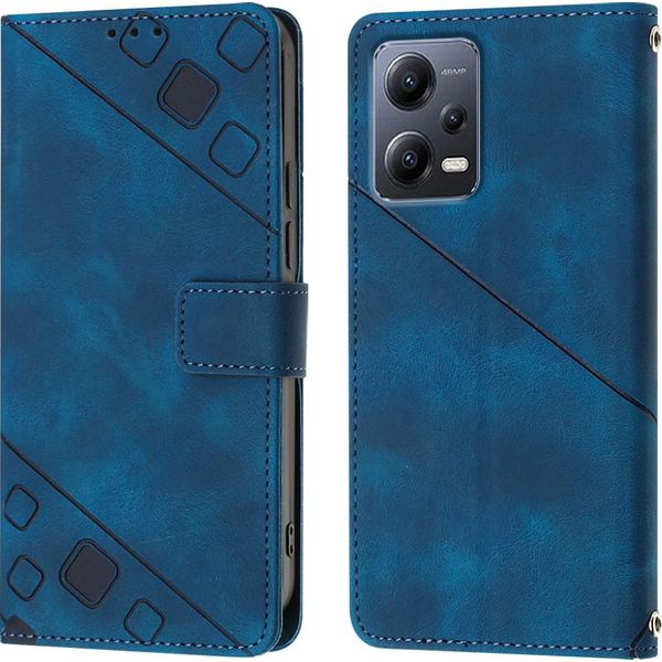 Custodia Per Xiaomi Redmi Note 12 In Rilievo Custodia A Portafoglio In Pelle Flip Con Funzione Stand Blu-image