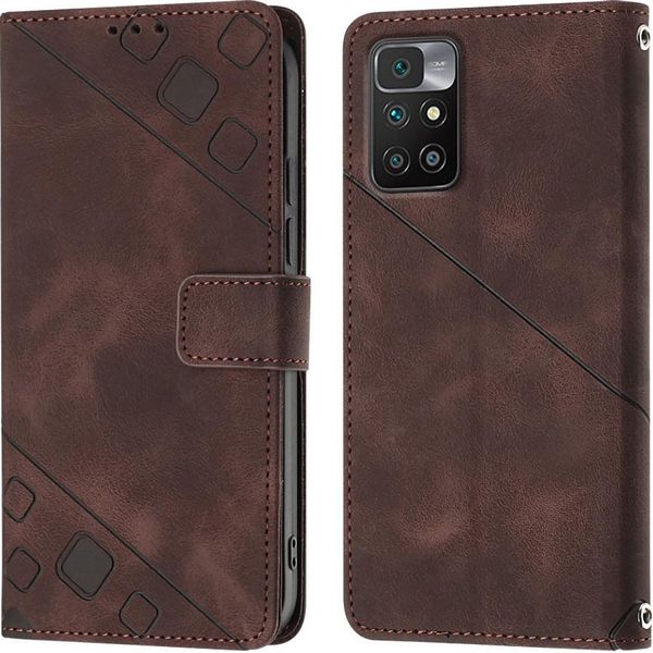 Custodia Per Xiaomi Redmi Note 11E In Rilievo Custodia A Portafoglio In Pelle Flip Con Funzione Stand Brown-image