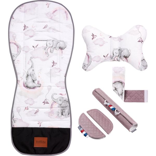 Set Estivo Di Cuscini Per Carrozzina Bellochi - Inserto Universale E Arioso Per Carrozzina Con Cuscino, Copricintura E Coprimanubrio - Cotone E Velour -Habarigani-image