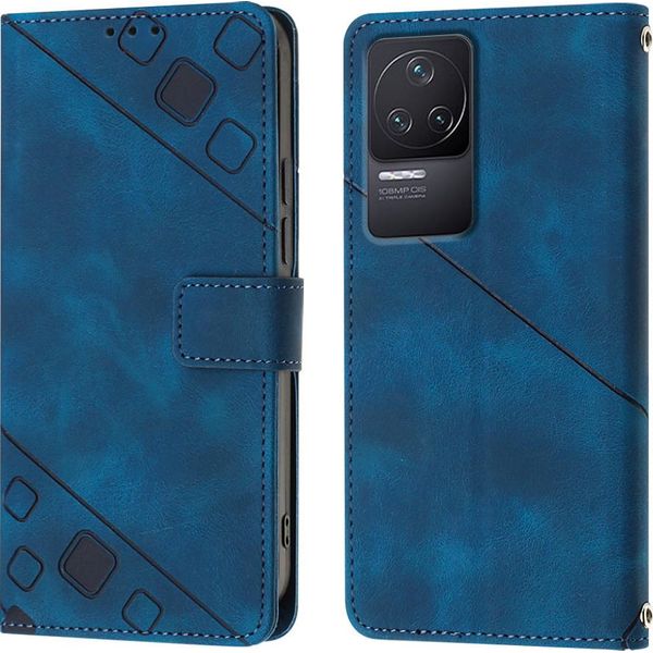 Custodia Per Xiaomi Redmi K50 / K50 Pro In Rilievo Custodia A Portafoglio In Pelle Flip Con Funzione Stand Blu-image