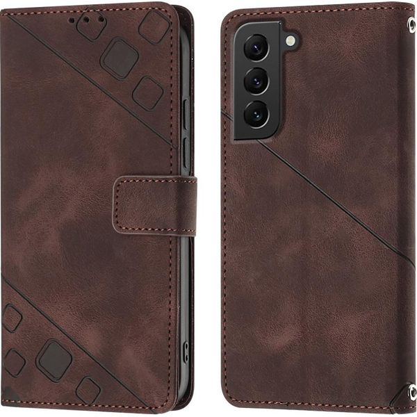 Custodia Per Samsung Galaxy S22 Plus 5G In Rilievo Custodia A Portafoglio In Pelle Flip Con Supporto Marrone-image