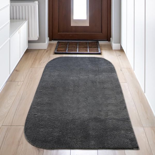 Tappeto Di Design Monocolore Con Angoli Arrotondati - Antracite Dimensioni - 80 X 150 Cm-image