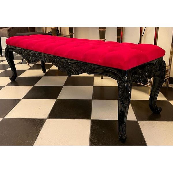 Casa Padrino Panca Barocca Rosso/Nero - Panca Imbottita In Legno Massiccio Con Tessuto Di Velluto Pregiato E Pietre Scintillanti - Mobili Barocchi Fatti A Mano - Nobile E Magnifico-image