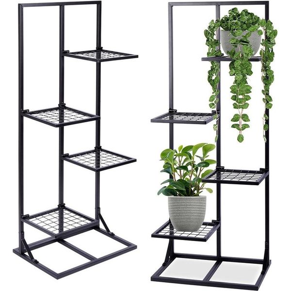 Vilde Portafiori Portafiori Colonna Portafiori Colonna Portafiori Per Vasi Da Fiori In Metallo Nero 4 Livelli 102 Cm-image