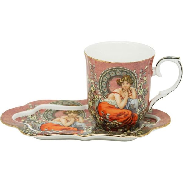 Home Elements Tazza Da 360 Ml, Con Sottobicchiere, Mucha Dark-image