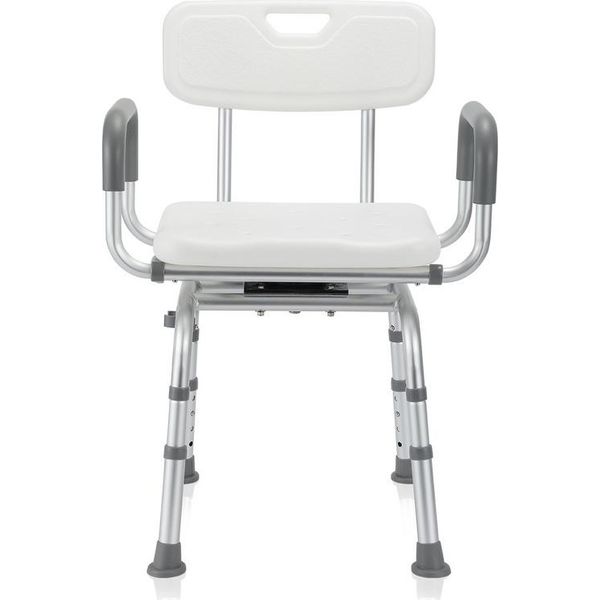 Swanew Sgabello Da Doccia Sgabello Da Bagno Sedia Da Doccia Regolabile In Altezza Fino A 136 Kg Sedile Da Bagno Antiscivolo Con Braccio E Schienale +360° Ruotabile-image