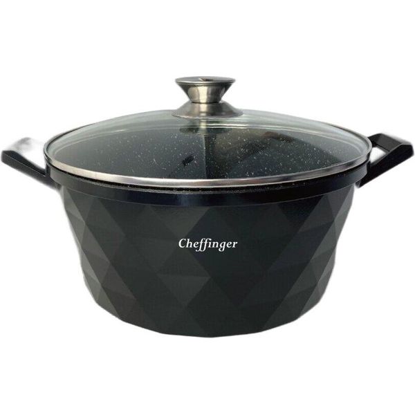 Pentola Di Cottura Alluminio Fuso Coperchio In Vetro Ø32Cm Rivestimento In Marmo Per Induzione Pentola Per Zuppa Nero-image