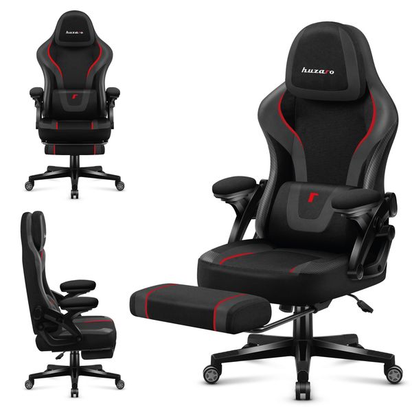 Huzaro Force 4.6 | Sedia Da Gioco Sedia Per Pc Sedia Ergonomica Da Ufficio | Poggiapiedi Funzione Dondolo Poggiatesta Regolabile Schienale | Fino A 130 Kg | Nero-image