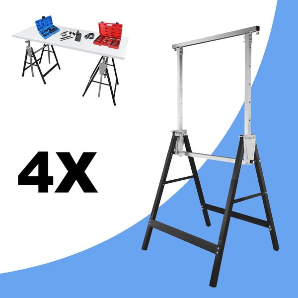 Cavalletto Da Ponteggio Jopassy 4×, Cavalletto Pieghevole Portata 200 Kg, Regolabile 80-130 Cm, Per Interni O Esterni, Con Protezione Antiscivolo, Cavalletto Da Lavoro, Nero-image