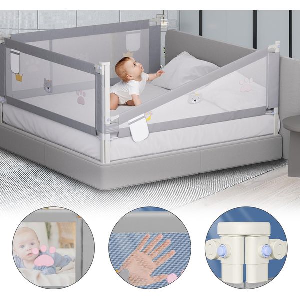 Jopassy Protezione Letto Bambini Protezione Letto Regolabile In Altezza 150Cm Protezione Anticaduta Letto Per Bambini, Protezione Letto Per Bambini Con Rete Arieggiata, Per Letto Famiglia E Lettino-image