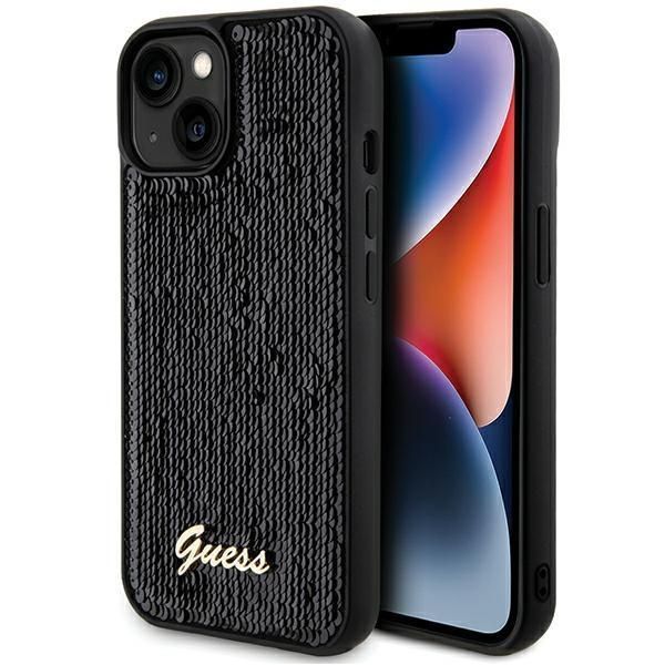 Guess Guhcp14Spsfdgsk Custodia Rigida Per Iphone 14 / 15 / 13 6.1 Czarny/Nero Sequin Script Metallo-image