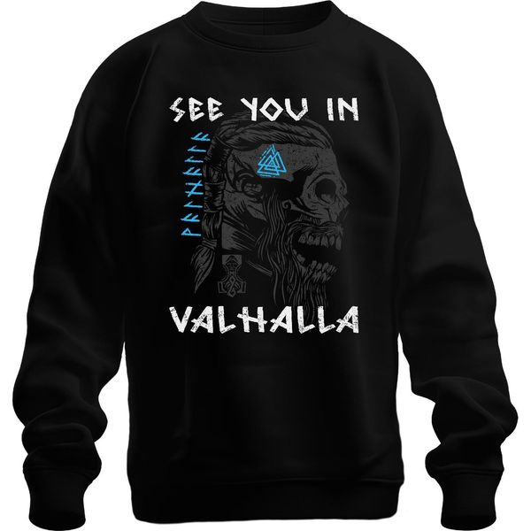Ci Vediamo Nel Valhalla Teschio Vichingo MjöLnir Rune Mitologia Felpa Unisex Pullover, Nero, Xxl-image