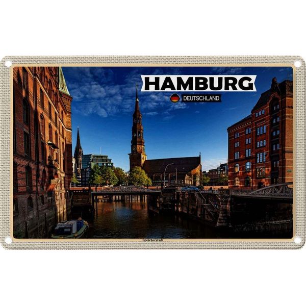 Vianmo Insegna Di Latta 12X18 Cm Hamburg Speicherstadt-image