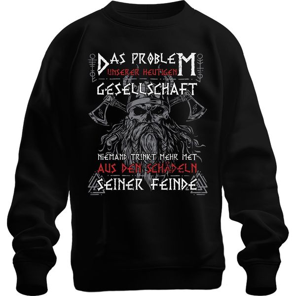 No More Mead From Skulls Of Enemies Viking Nordic Axe Runes Felpa Unisex Pullover, Nero, L-image
