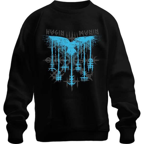 Hugin And Munin Odin Mitologia Vichinga Corvo Nordico Rune Felpa Unisex Pullover, Nero, Xxl-image