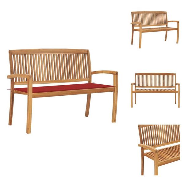 Vidaxl Panca Da Giardino Impilabile Con Cuscino 128,5 Cm In Teak Massiccio - Panche Da Giardino-image