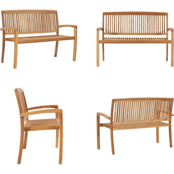 Vidaxl Panca Da Giardino Impilabile A 2 Posti 128,5 Cm In Legno Massiccio Di Teak - Panca - Panche - Panche Da Giardino - Panche Da Giardino-image