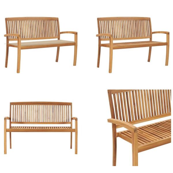 Vidaxl Panca Da Giardino Impilabile Con Cuscino 128,5 Cm In Teak Massiccio - Panca - Panche - Panche Da Giardino - Panchine Da Giardino-image