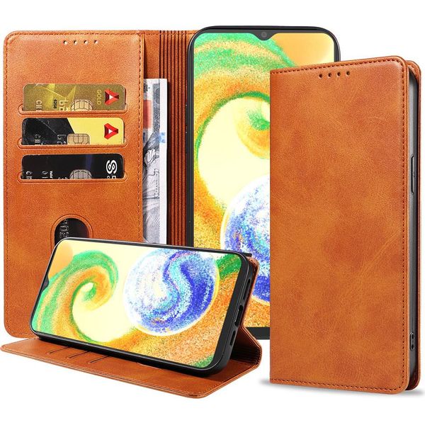 Smartphonica Samsung Galaxy A04S Custodia In Ecopelle Con Chiusura Magnetica E Porta Carte A Libro - Marrone-image