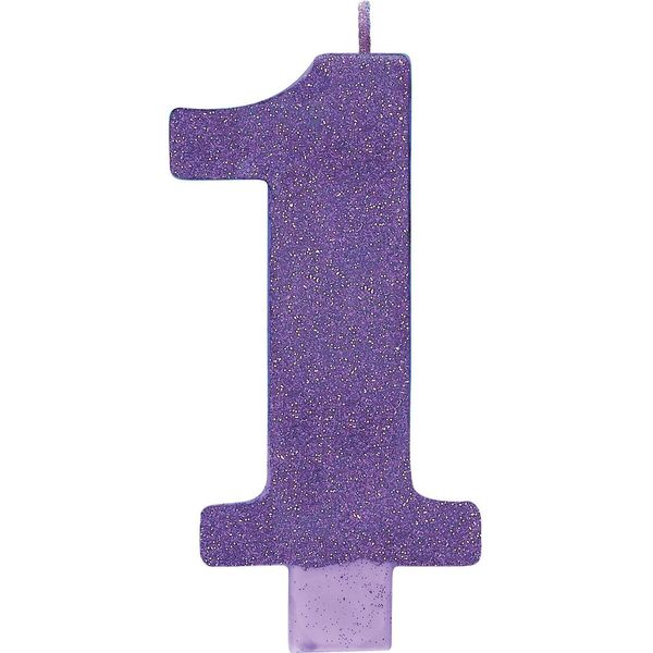Amscan - Numero - Candela "1"", Glitter SG31009 (Taglia Unica) (Viola)"-image