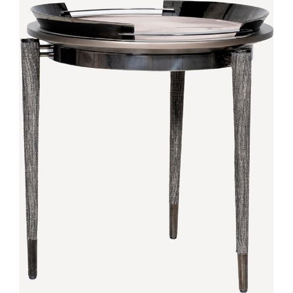 Casa Padrino Tavolino A 3 Gambe Grigio / Nero / Bronzo Ø 53 X H. 55,16 Cm - Tavolino Rotondo Da Salotto - Tavolo D'albergo - Mobili Da Salotto - Mobili D'albergo - Qualità Lusso-image