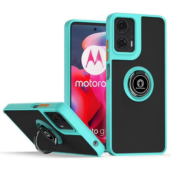 Custodia Per Motorola Moto G24 / G04 Traslucida Opaca In Tpu Con Supporto Ad Anello E Supporto Blu-image