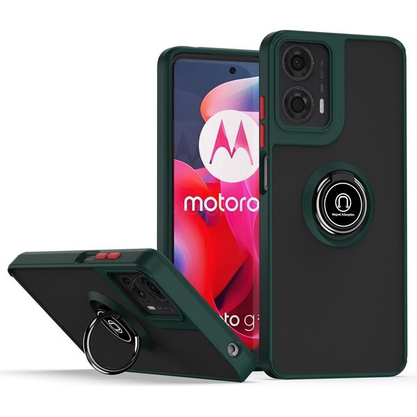 Custodia Per Motorola Moto G24 / G04 Traslucida Opaca In Tpu Con Supporto Ad Anello E Supporto Verde Scuro-image