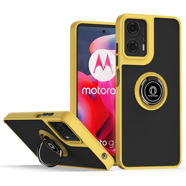 Custodia Per Motorola Moto G24 / G04 Traslucida Opaca In Tpu Con Supporto Ad Anello E Supporto Giallo-image
