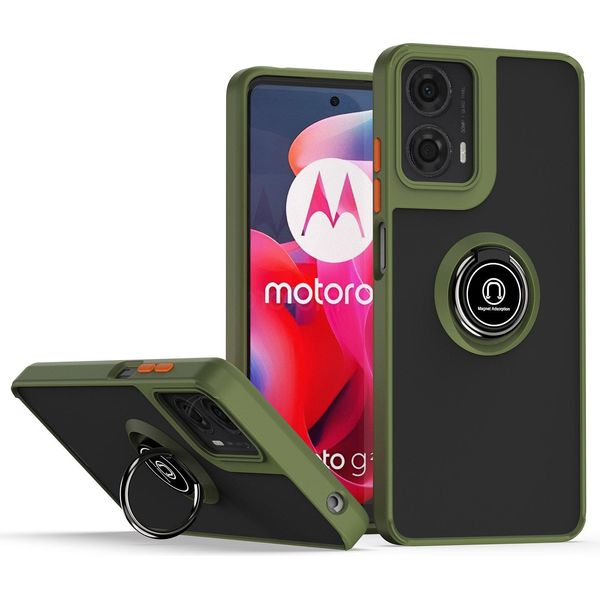Custodia Per Motorola Moto G24 / G04 Traslucida Opaca In Tpu Con Supporto Ad Anello E Supporto Verde Militare-image