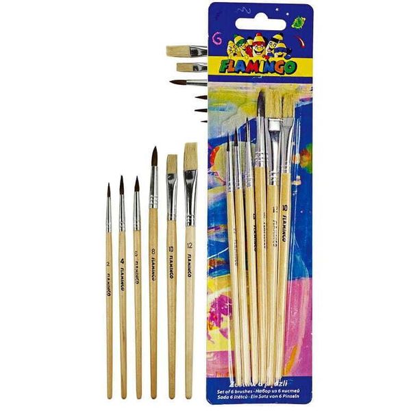 Set Di Pennelli In Setola Naturale Con Manico In Legno 6 Pezzi Flamingo-image