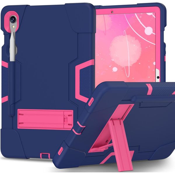 Custodia Per Samsung Galaxy Tab S9/S9 Fe 11/10.9" SM-X710/X716B/X718U/X510 2023, Custodia Protettiva Ibrida A Tre Strati Resistente Agli Urti Con Supporto Blu Rosa"-image