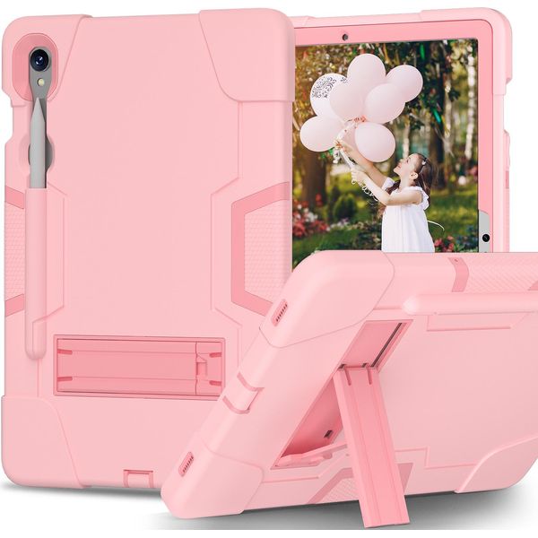 Custodia Per Samsung Galaxy Tab S9/S9 Fe 11/10.9" SM-X710/X716B/X718U/X510 2023, Custodia Protettiva Robusta Ibrida A Tre Strati Con Supporto Rosa"-image