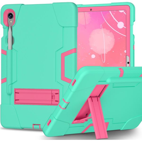 Custodia Per Samsung Galaxy Tab S9/S9 Fe 11/10.9" SM-X710/X716B/X718U/X510 2023, Custodia Protettiva Ibrida A Tre Strati Resistente Agli Urti Con Supporto Verde Chiaro"-image