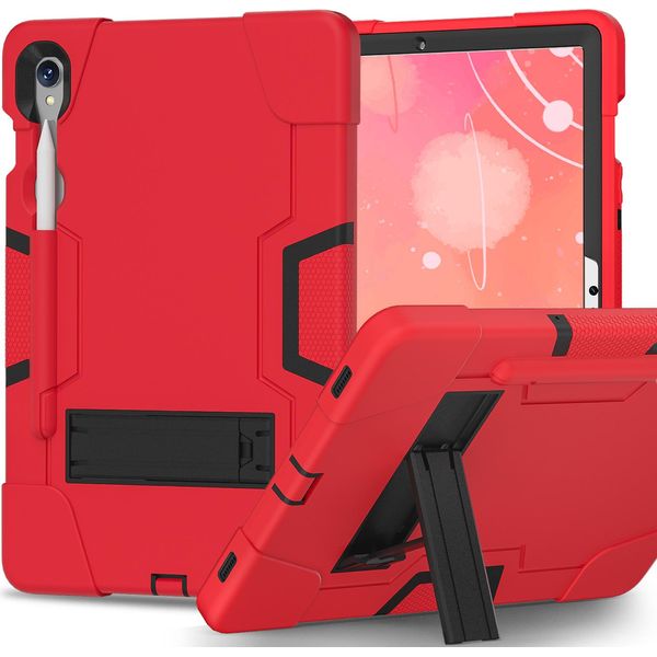 Custodia Per Samsung Galaxy Tab S9/S9 Fe 11/10.9" SM-X710/X716B/X718U/X510 2023, Custodia Protettiva Ibrida A Tre Strati Resistente Agli Urti Con Supporto Rosso Nero"-image