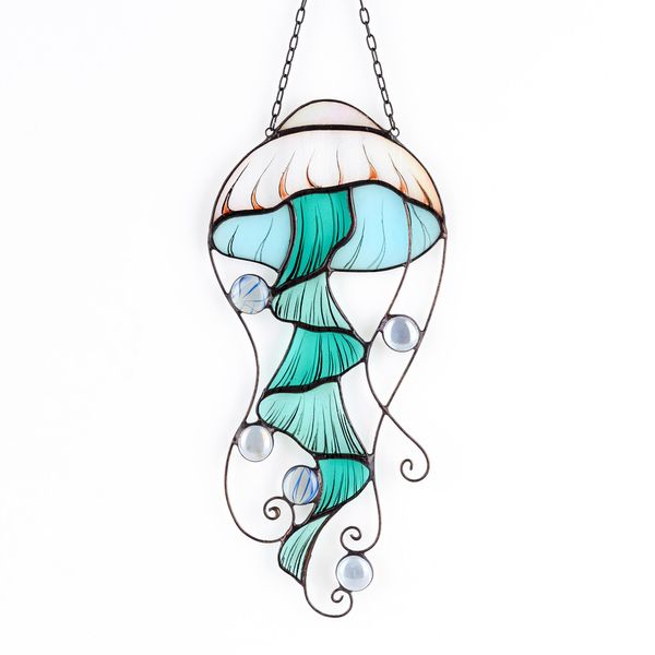 Medusa Avalglass In Vetro Colorato, 25 Cm, Fatta A Mano, Decorazione Per Finestra Acchiappasole Mare-image