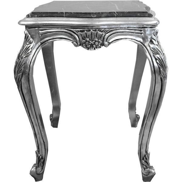 Casa Padrino Tavolino Barocco Argento Con Piano In Marmo Nero 52 X 52 X H. 65 Cm - Tavolino D'arredo Barocco-image