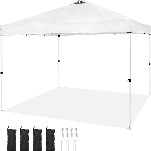 Succebuy 10X10 Ft Pop-Up Canopy Tent, 250Dpoliuretanosilver Coated Tarpaulin, Parasole Impermeabile Con Borsa Avvolgibile Portatile E 4 Sacchi Di Sabbia, Per Feste All'aperto, Campeggio, Eventi Commerciali, Bianco-image