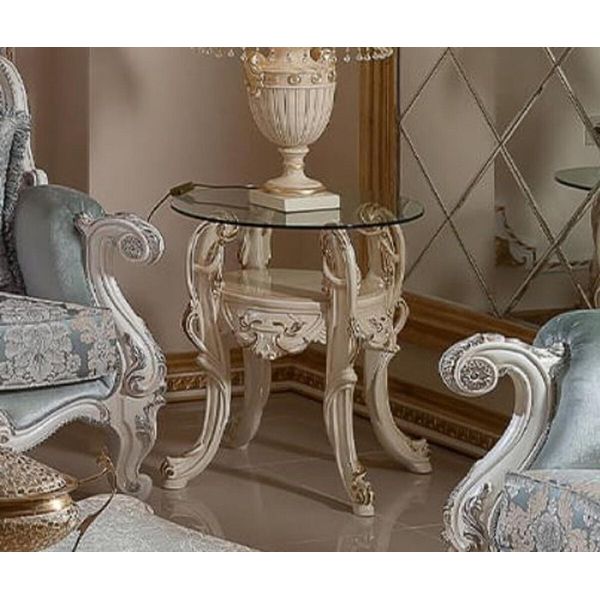 Casa Padrino Tavolino Barocco Con Piano In Vetro Crema/Oro H. 60 Cm-image