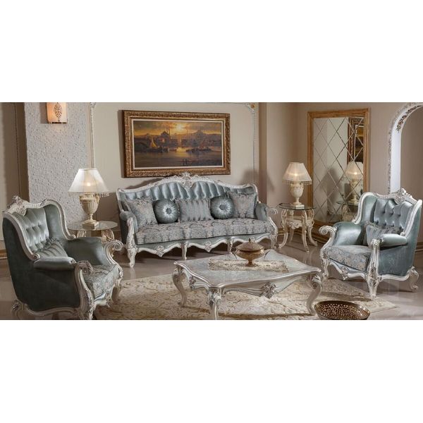 Casa Padrino Set Di Mobili Da Salotto Barocco Verde / Bianco / Argento-image