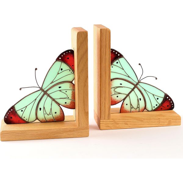 Fermalibri Avalglass Farfalla Di Menta In Vetro Colorato, 2 Pezzi, Fatti A Mano In Polonia-image