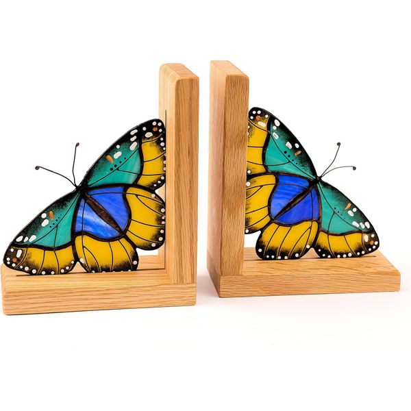 Fermalibri Avalglass Euphaedra Butterfly In Vetro Colorato, 2 Pezzi, Fatto A Mano In Polonia-image