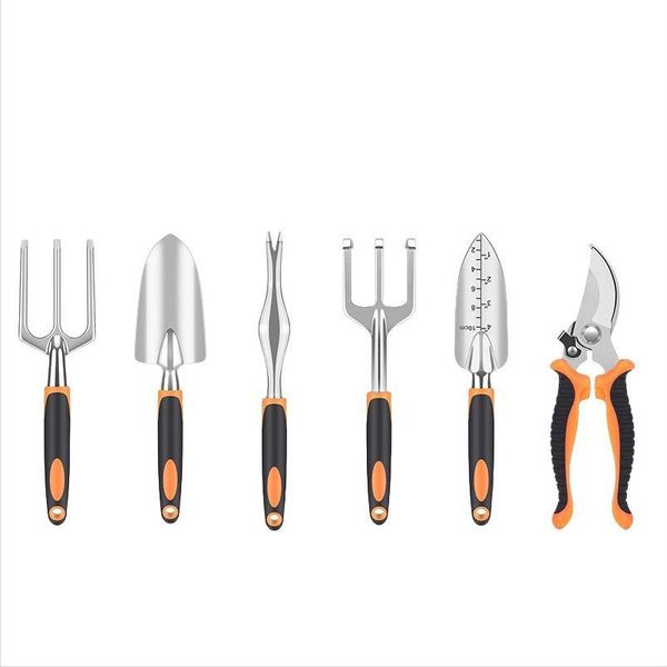 Inf Set Di Attrezzi Da Giardino 6 Pezzi: Pale E Cesoie In Alluminio Arancione-image