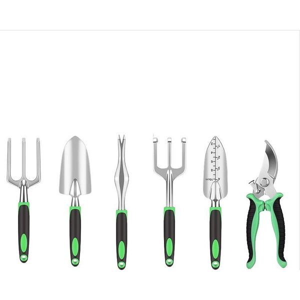 Inf Set Di Attrezzi Da Giardino 6 Pezzi: Pale E Cesoie In Alluminio Verde-image