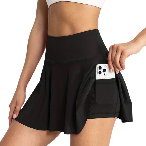 Tennis Skort - Gonna Sportiva Da Donna Con Pantaloncini E Borsa - Skortify Nero L/Xl-image