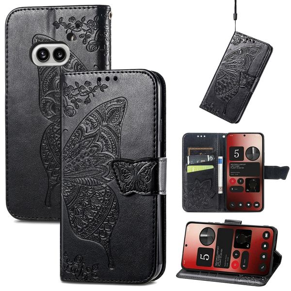 Per Nulla Phone 2A / Plus Portafoglio In Custodia Per Telefono Cellulare Farfalla Design Cover Case Nero-image