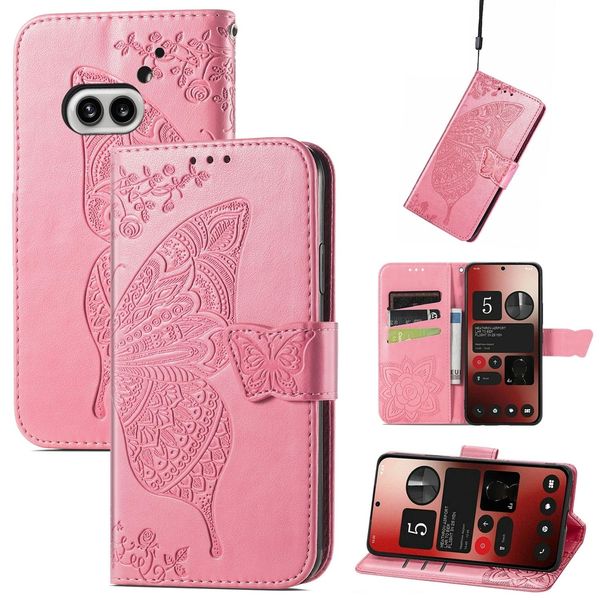 Per Nulla Phone 2A / Plus Portafoglio In Ecopelle Custodia Per Cellulare Design Farfalla Rosa-image