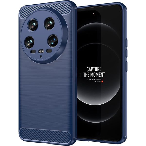 Custodia Per Xiaomi 14 Ultra Silicone Tpu Morbido, Fibra Di Carbonio, Custodia Protettiva Antiurto Blu-image