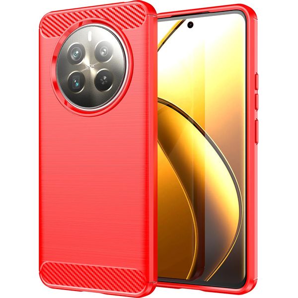 Custodia Per Realme 12+ 5G In Silicone Tpu Morbido, Fibra Di Carbonio, Custodia Protettiva Antiurto Rossa-image