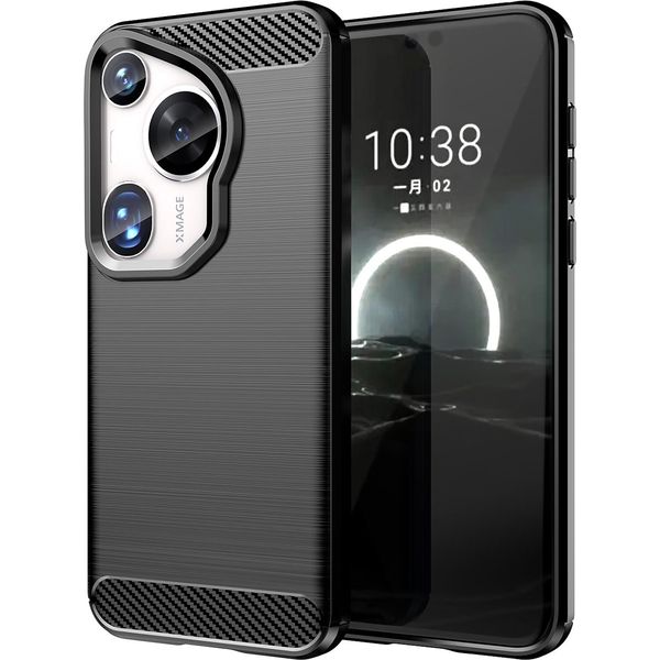 Custodia Per Huawei Pura 70 Custodia Protettiva Ultra Morbida In Silicone Tpu, Fibra Di Carbonio, Antiurto Nero-image