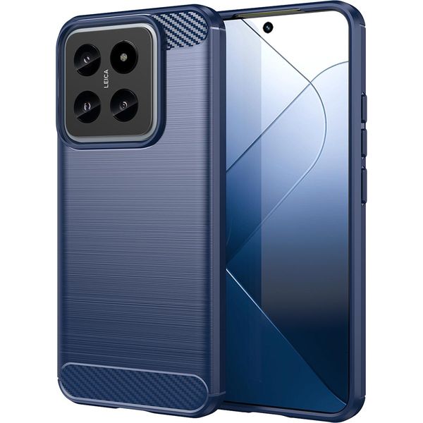 Custodia Per Xiaomi 14 In Silicone Tpu Morbido, Fibra Di Carbonio, Custodia Protettiva Antiurto Blu-image